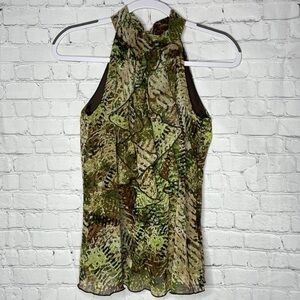 BCX Chiffon Camo Camouflage Sleeveless Summer Halter Top w Front Ruffles Size S